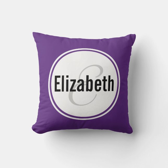 Plum Paarse Monogram Naam Keepsake Sierkussen (Voorkant)