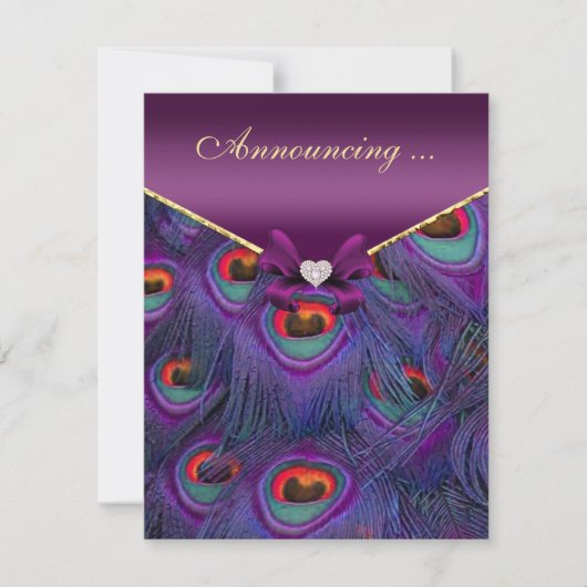 Plum Paarse pauw huwelijksaankondiging Kaart (Voorkant)