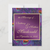 Plum Paarse pauw huwelijksaankondiging Kaart (Achterkant)