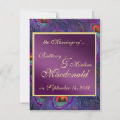 Plum Paarse Pauw Trouwaankondiging Kaart (Achterkant)