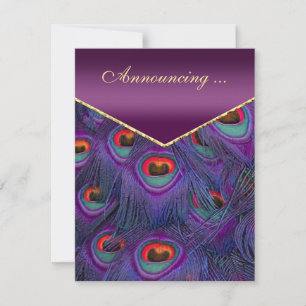 Plum Paarse Pauw Trouwaankondiging Kaart
