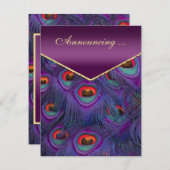 Plum Paarse Pauw Trouwaankondiging Kaart (Voorkant / Achterkant)