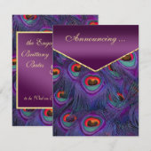 Plum Paarse Pauw Verloving Aankondiging (Voorkant / Achterkant)