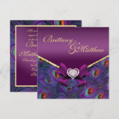Plum Paarse Peacock Wedding Invitation Kaart (Voorkant / Achterkant)