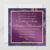 Plum Paarse Peacock Wedding Invitation Kaart (Achterkant)