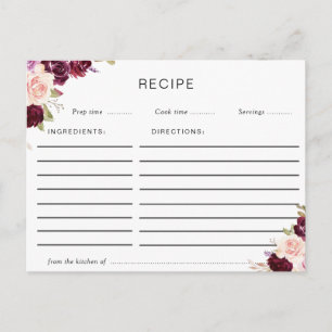 Plum paarse & Perzik Bloemen Receptenkaart Briefkaart