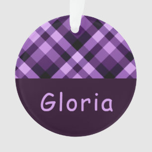 Plum Paarse Plaid Monogram Cirkel Acryl Ornament