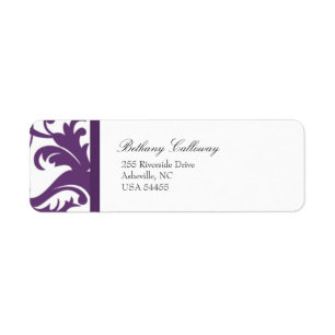 Plum Paarse retour adres label/Elegant Damask Etiket