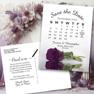 Plum Paarse Roos Wedding Calendar sparen de Datum Aankondigingskaart