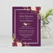 Plum Paarse Rustic Floral Silver Grey Fall Wedding Kaart (Staand voorkant)