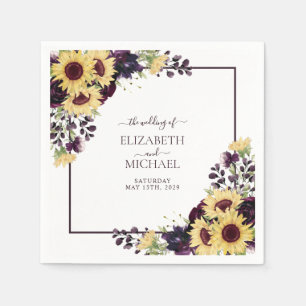 Plum Paarse Sunflower Waterverf Wedding Napkins Servet