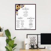 Plum Paarse Sunflower Waterverf Wedding Programme Poster (Thuiskantoor)