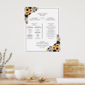 Plum Paarse Sunflower Waterverf Wedding Programme Poster (Keuken)