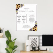 Plum Paarse Sunflower Waterverf Wedding Programme Poster (Thuiskantoor)