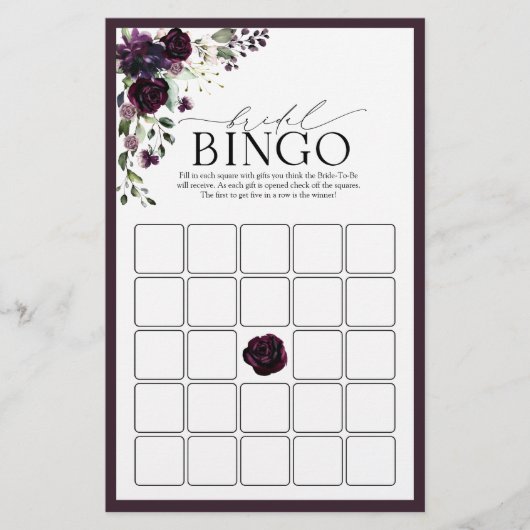 Plum Paarse Waterverf Bridal Bingo Game (Voorkant)