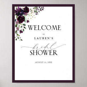 Plum Paarse Waterverf Floral Shower Welkom Poster