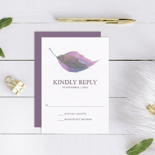 Plum Paarse Waterverf Herfst Leaf Wedding RSVP Kaartje