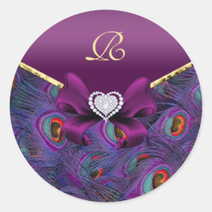 Plum Paarsste Peacock Wedding Gift Seal Ronde Sticker