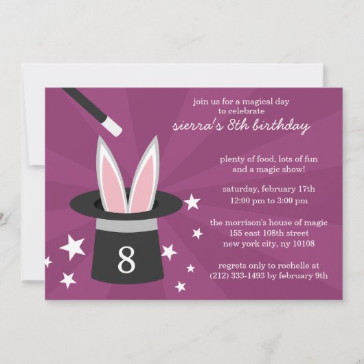 Plum Peek-a-Boo Rabbit Custom Magic Birthday Party Kaart (Voorkant)