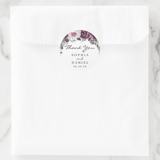 Plum Peonies Mariage Favor Sticker (Sac)