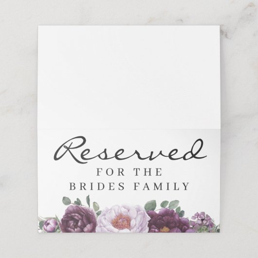 Plum Peonies Reserved Stoel of Table Sign (Buitenkant ongevouwen)