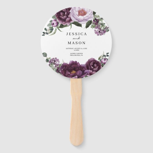 Plum Peonies Romantic Wedding Programme Fan Handwaaier (Voorkant)
