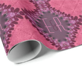 Plum Pink Damask Monogram Lace Diamond Pattern Cadeaupapier (Rol Hoek)