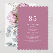 Plum Pink Peonies 85E Anniversaire Fête Invitation (Devant / Derrière)