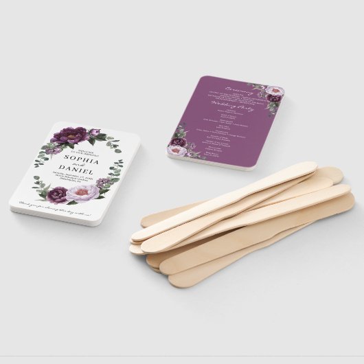 Plum Pioenrozen Paarse Bloemen Trouwprogramma Fan Handwaaier (Niet-gemonteerd)