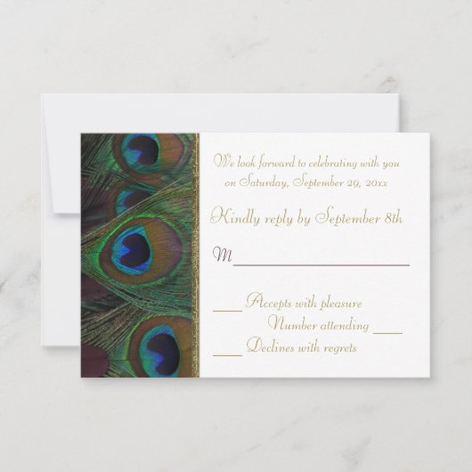 Plum, Plumes Peacock Or Carte RSVP (Devant)