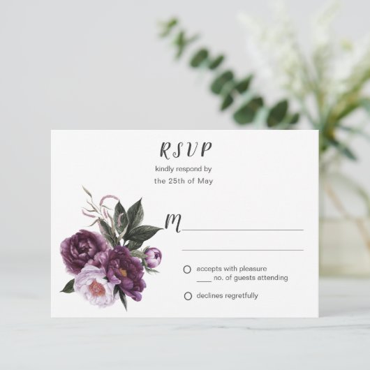 Plum pourpre Pink Peonies Verdure RSVP #1 (Debout devant)