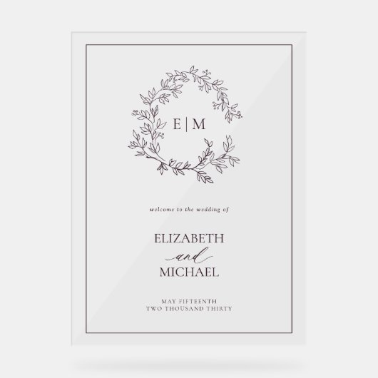 Plum pourpre poitrine feuillue Monogramme Mariage (Recto)