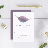 Plum Purple Aquarelle Automne Leaf Mariage RSVP