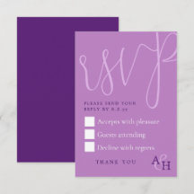 Plum Purple Calligrafie Script bruiloft RSVP-kaart