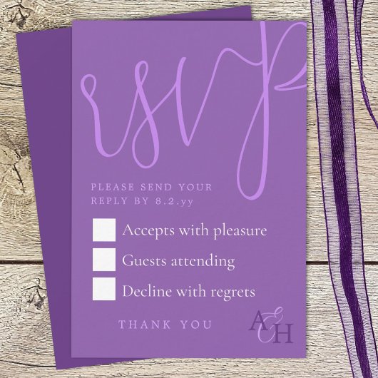 Plum Purple Calligrafie Script bruiloft RSVP-kaart RSVP Kaartje
