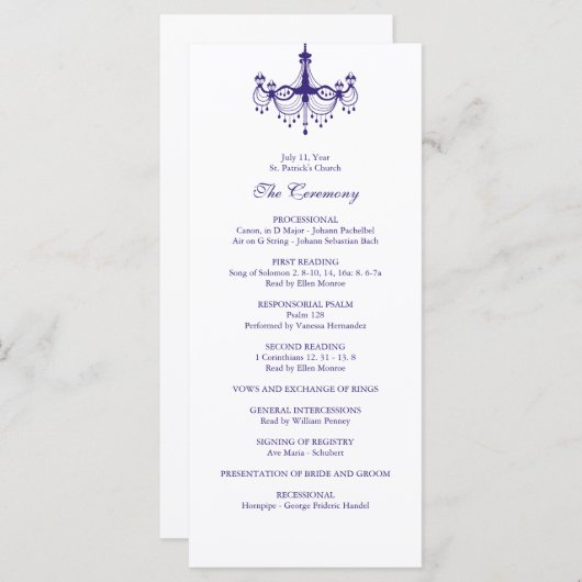 Plum Purple Chandelier programme de mariage (Devant / Derrière)