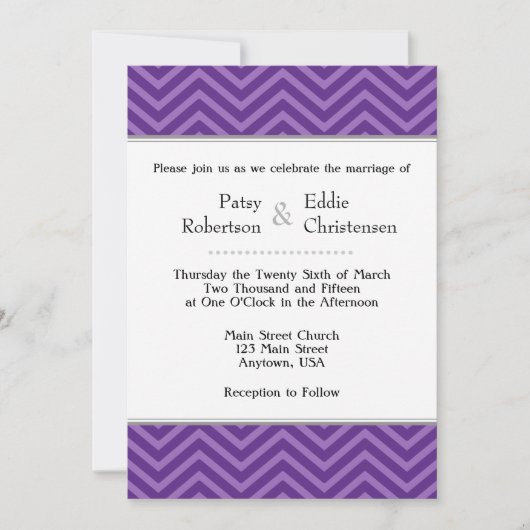 Plum Purple Chevron Invitations de mariage (Devant)