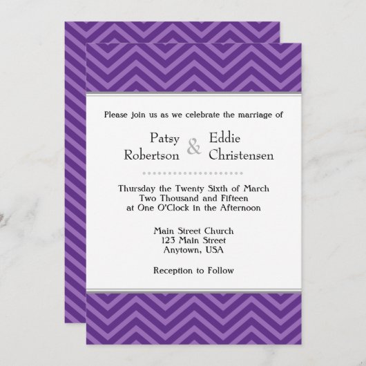 Plum Purple Chevron Invitations de mariage (Devant / Derrière)