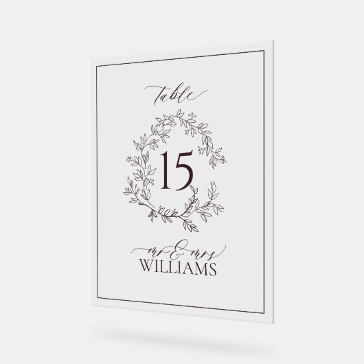 Plum Purple Crest Monogramme Mariage Numéro de tab (Angle)