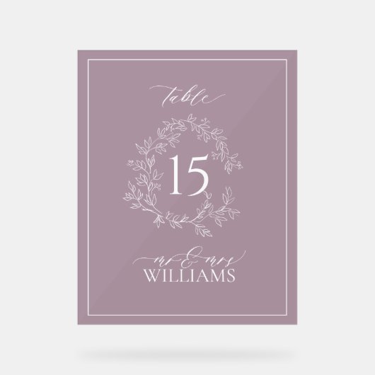 Plum Purple Crest Monogramme Mariage Numéro de tab (Recto)