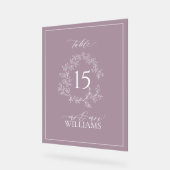 Plum Purple Crest Monogramme Mariage Numéro de tab (Angle)