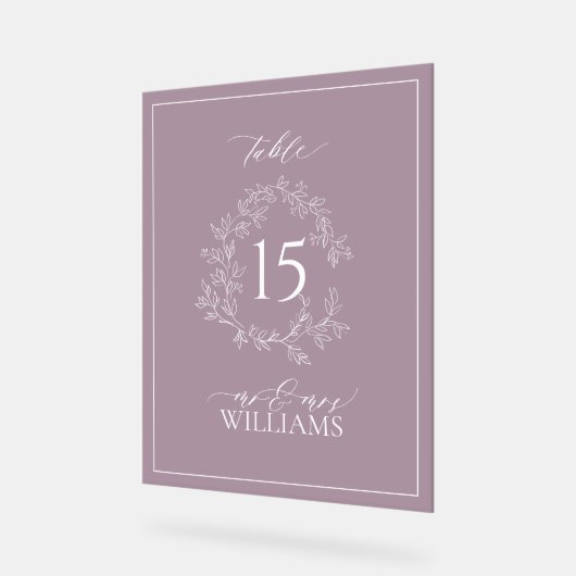 Plum Purple Crest Monogramme Mariage Numéro de tab (Angle)