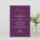 Plum Purple Damask Elegant Simple Mariage Menu (Debout devant)