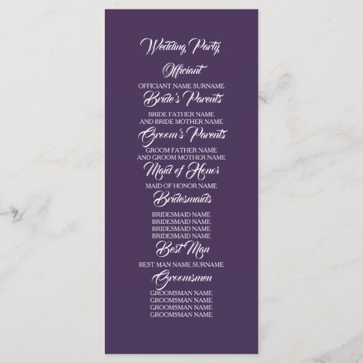 Plum Purple et Bourgogne Programmes de mariage flo (Dos)