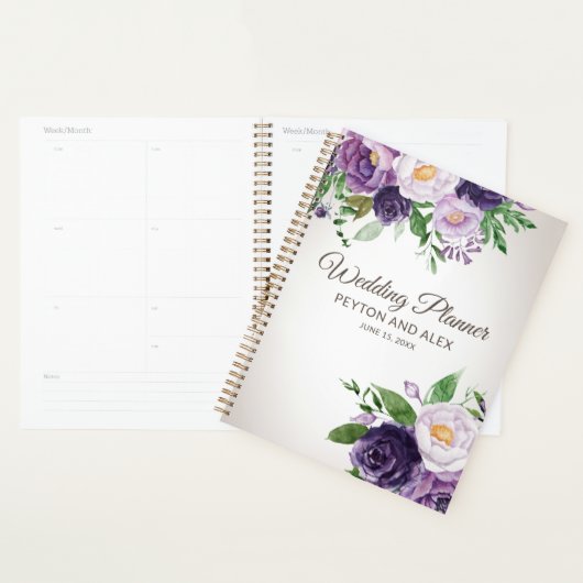 Plum Purple Floral Wedding planner (Devant avec enveloppe)