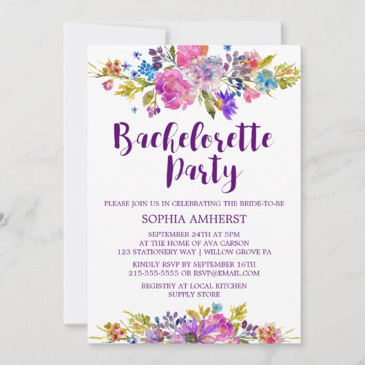 Plum Purple Garden Bachelorette Party Invitation (Devant)