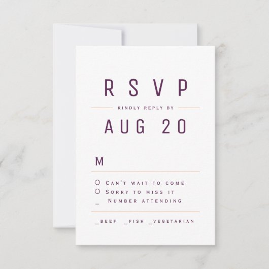 Plum Purple Moderne Chic Simple Typographie RSVP (Devant)