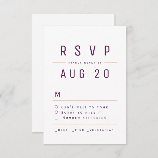 Plum Purple Moderne Chic Simple Typographie RSVP (Devant / Derrière)