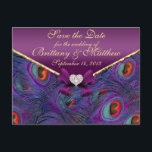 Plum Purple Peacock Enregistrer la date Carte post<br><div class="desc"></div>