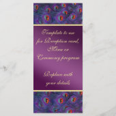 Plum Purple Peacock Programme de mariage Rack Card (Dos)